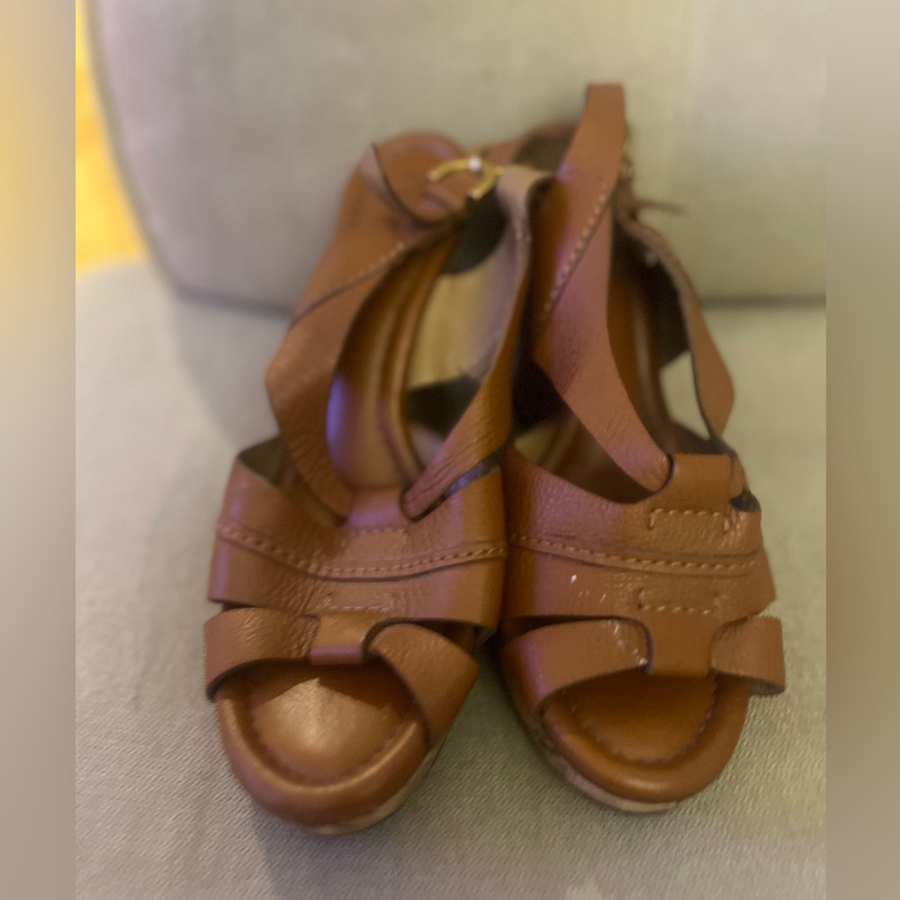 Chloe Tab Pebbled Leather Elah Platform Size 40/9